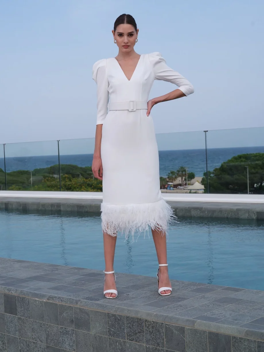Vestido midi plumas - 24283 - Betzzia